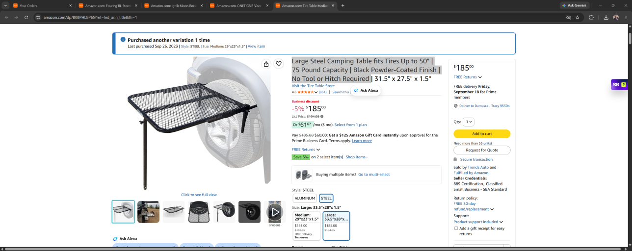 Large Steel Camping Table fits Tires Up to 50  75 Pound Capacity  Bla.png