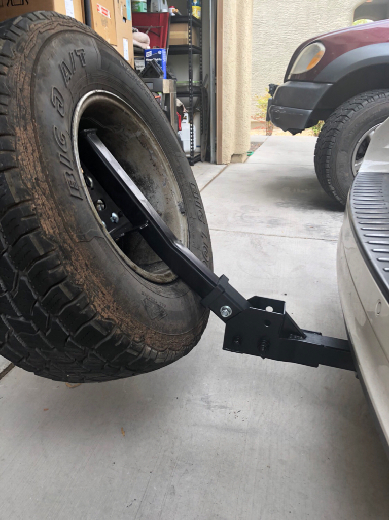 DIY-Low Cost Swing Down Hitch Mount Spare Tire Rack | OVERLAND BOUND COMMUNITY Swing Away Trailer Hitch Spare Tire Carrier