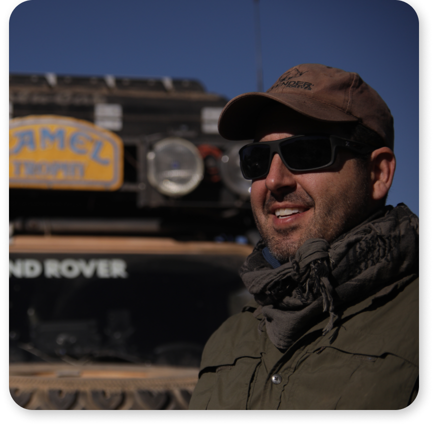 Chris Solis with his Camel Trophy truck