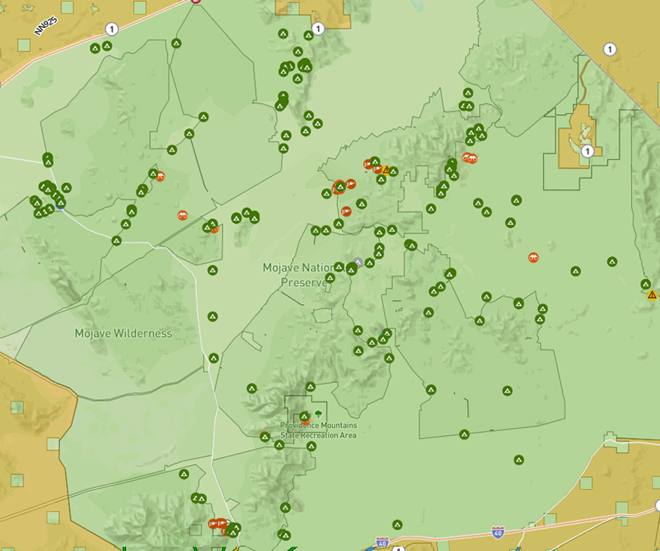 Mojave National Preserve — campsites, water, propane, national park boundaries